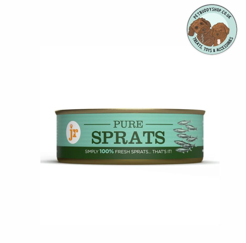 Can of pure sprats with a brand logo on a white background