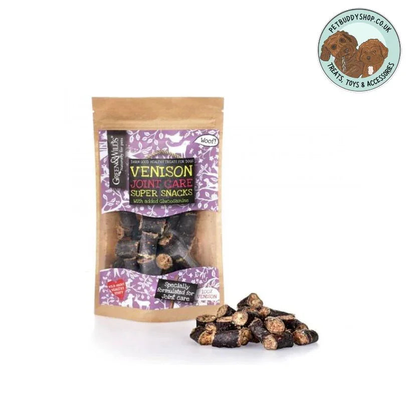 Bag of Venison Joint Care Super Snacks from Green & Wilds available at PetBuddy on a white background.