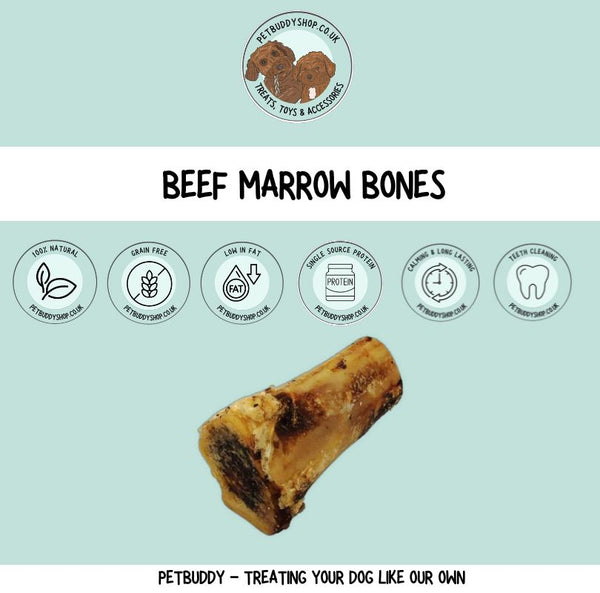 Large Beef Marrow – 100% natural air-dried beef marrow bones for dogs, delicious long lasting chew, ideal for dogs of all sizes and breeds, available now at PetBuddy.