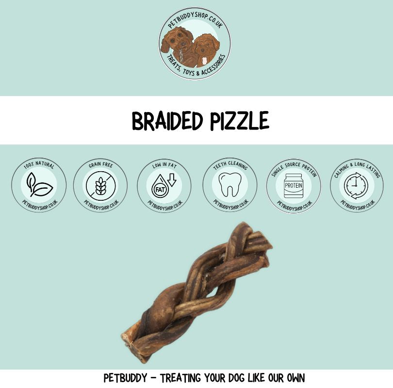 Natural braided beef pizzle dog chew – long lasting dog chew for dental health