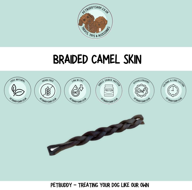 Braided Camel Skin Dog Treat – 100% natural air-dried braided camel skin treat for dogs