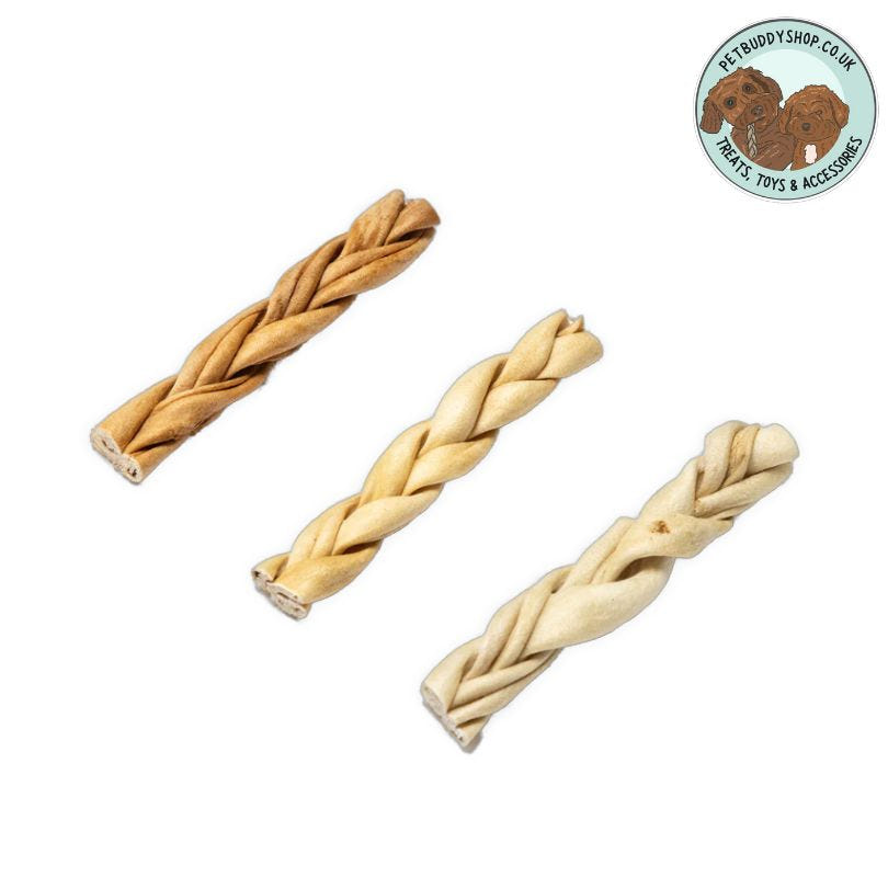 Braided Skins Dog Treats – 100% natural air-dried Lamb, Goat and Buffalo skin treat for dogs, low-fat, hypoallergenic dog treat, ideal for sensitive stomachs, available at PetBuddy.