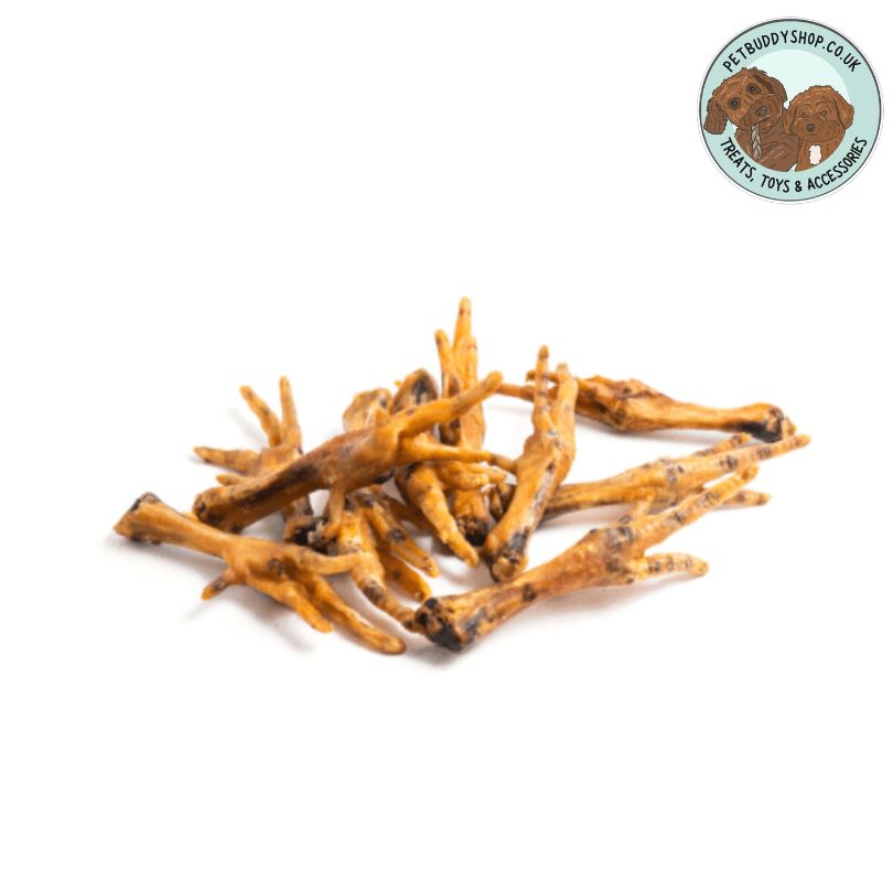 Air dried chicken feet for dogs, full of glucosamine and a great anytime dog treat.