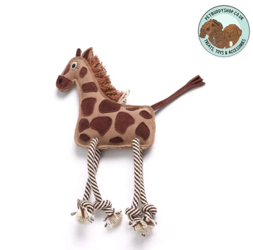 Gerald the Giraffe eco dog toy made from natural jute and suede with rope legs