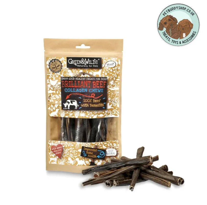 Green & Wilds Brilliant Beef Collagen Chews – 100% natural beef collagen treat for dogs, low-fat, long lasting chew, ideal for sensitive stomachs, available at PetBuddy.