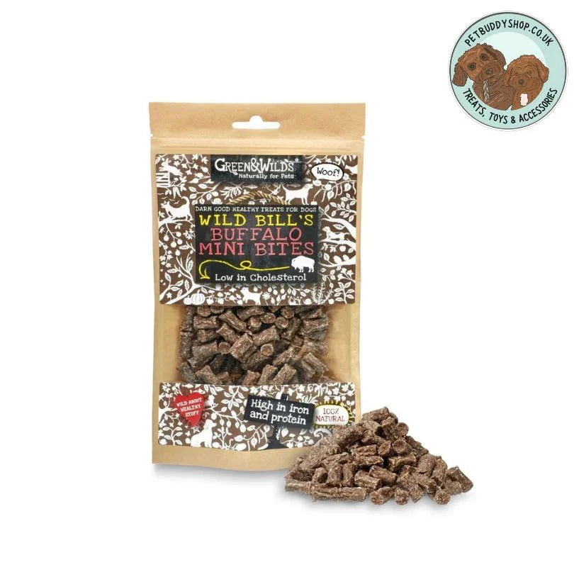 Green & Wilds Buffalo Mini Bites Dog Treats, the perfect hypoallergenic dog training treat.