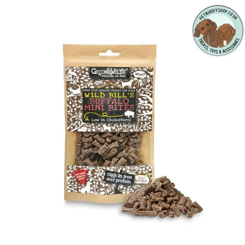 Green & Wilds Buffalo Mini Bites Dog Treats, the perfect hypoallergenic dog training treat.