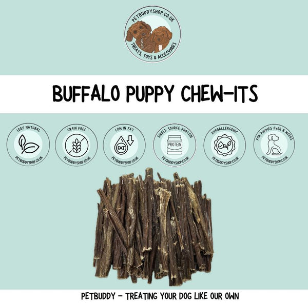 Green & Wilds Puppy Chew It's, made from 100% air-dried buffalo meat, the perfect natural intro chew for puppies.