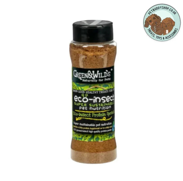 Greens & Wilds eco-insect protein supplement. A sustainable, high-quality protein supplement for your dog, made from 100% natural ground insects. Perfect for dogs with sensitive stomachs and food intolerances, this eco-friendly protein is rich in nutrients that support healthy skin, fur, and immune systems.