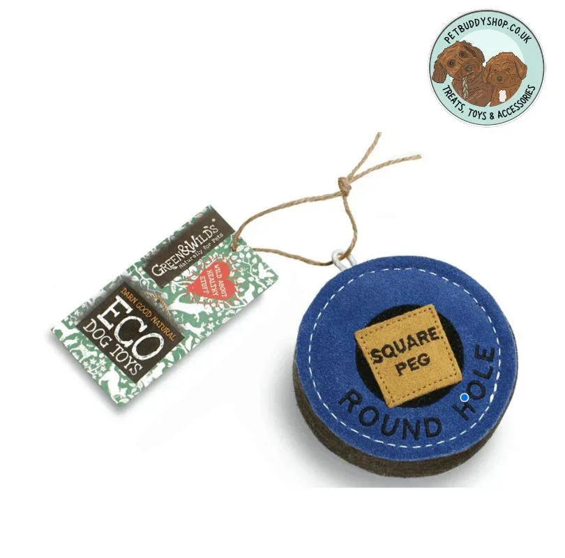 Green & Wild's Square Peg Round Hole Eco Dog Toy – fun dog toy made from natural jute and suede, durable, non-toxic, and plastic-free, eco-friendly gift for dogs from PetBuddy.
