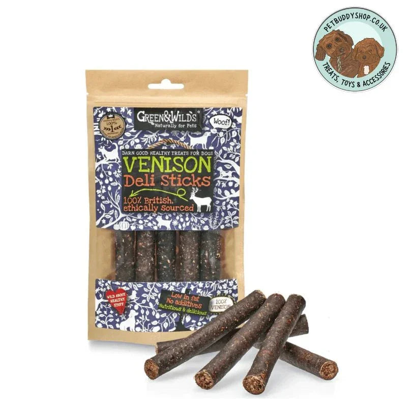 Green & Wild's Venison Deli Sticks dog treats, hypoallergenic and 100% venison from PetBuddy.