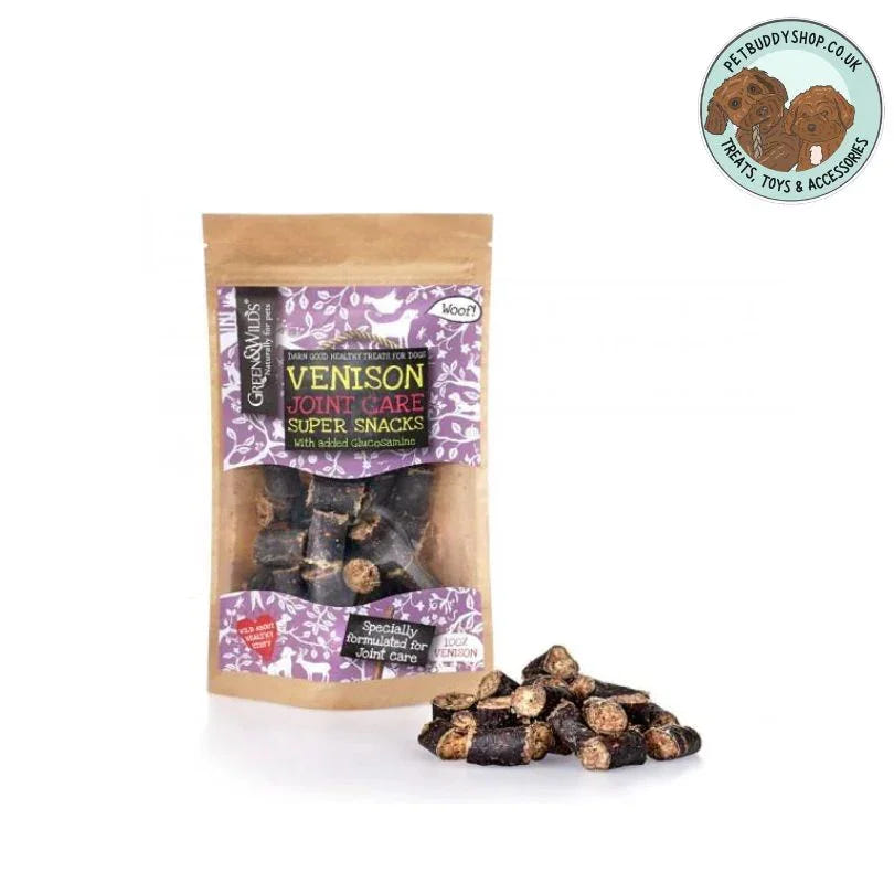 Green & Wilds Venison Joint Care Super Snacks. 100% natural venison treats for dogs, low-fat perfect training treats available at PetBuddy.
