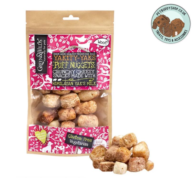 Green & Wilds Yak Puff Nuggets, the perfect crunchy treat your dog will love! 
