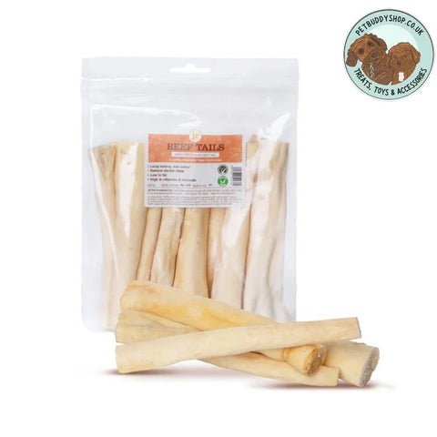 JR Pet Products Beef Tails, a low odour, long lasting natural dog chew, available from PetBuddy.