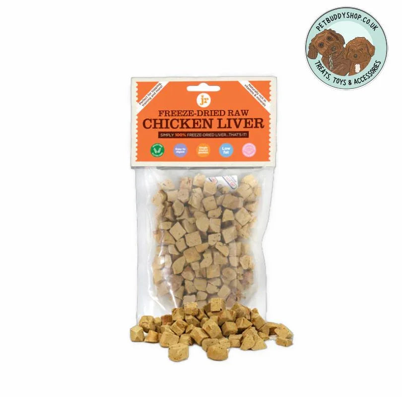 Package of JR Pet Products Freeze-Dried Chicken Liver dog treats, perfect dog training treats. 