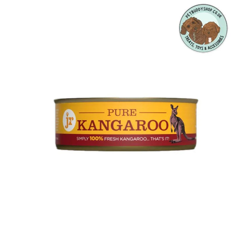 JR Pet Products tinned Kangaroo Meat topper. Perfect for topping up your dogs's food and adding extra protein, available from PetBuddy. 