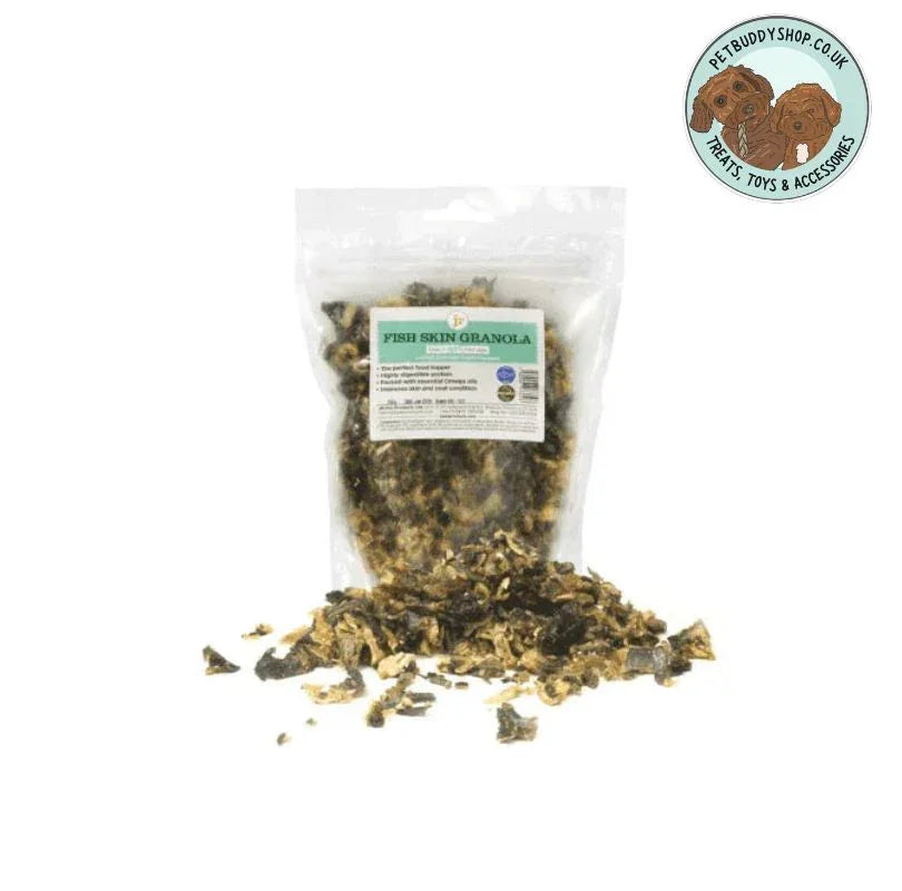 JR Pet Products Fish Skin Granola – 100% natural fish skin flakes for dogs, perfect as a topper and full of omega 3&6, available at PetBuddy.