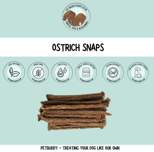 JR Pet Products Ostrich Snaps Dog Treats made from 100% Ostrich meat. 