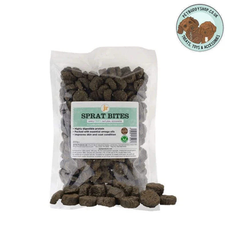 JR Pet Products Sprat Bites – 100% natural dried sprat training treats for dogs, low-fat, great dog training treat ideal for sensitive stomachs, available at PetBuddy.