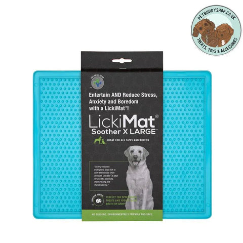 LickiMat X-Large Soother Blue - Designed with a raised, brush-tip pattern, the Soother XL is ideal for soft and liquid foods like yoghurt, purees, gravy, or wet food. 