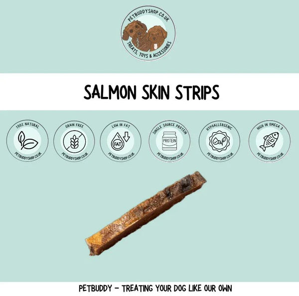 Natural Salmon Skin Strips dog treats from PetBuddy.