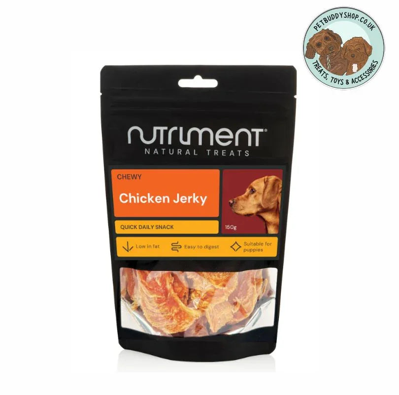 Nutriment Chicken Jerky – 100% fresh chicken air-dried dog treats, low fat, grain-free snack for dogs, natural training reward in resealable bag. 