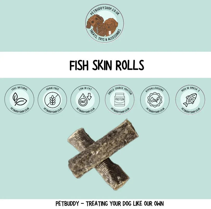 Natural Fish Skin Rolls dog treats from PetBuddy.