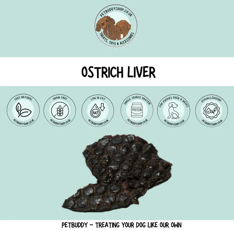 Nutriment pure air-dried Ostrich Liver which is a great source of iron for your dog, available from PetBuddy.