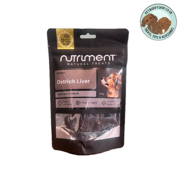 Package of Nutriment pure air-dried Ostrich Liver which is a great source of iron for your dog, available from PetBuddy.