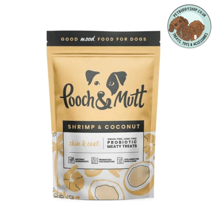 Pooch & Mutt Shrimp & Coconut dog treats containing probiotics, perfect little soft training treats.