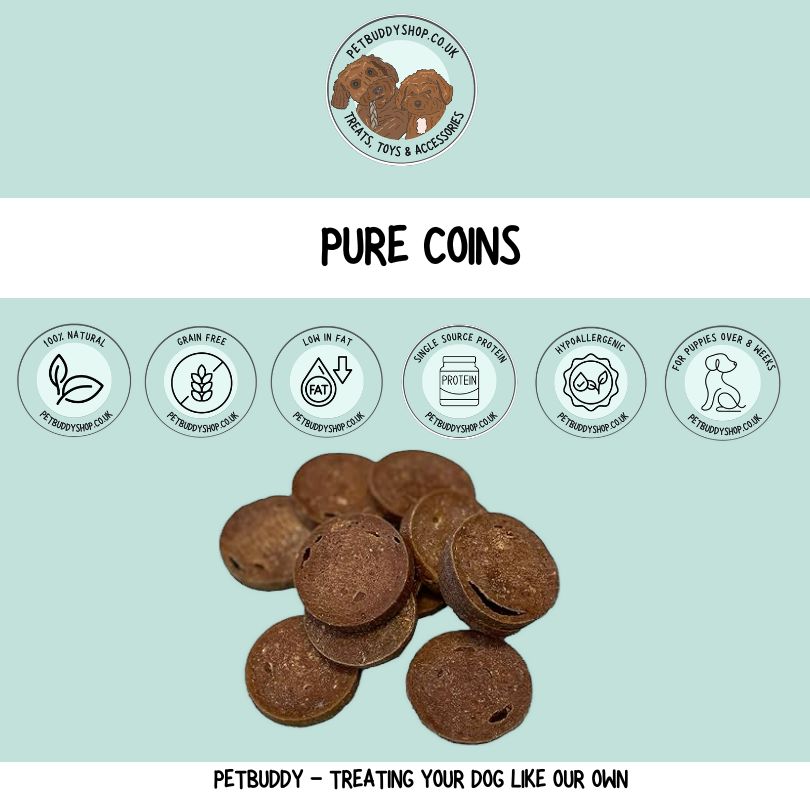 pure and natural meaty coins for dogs in 6 flavours