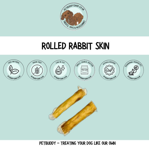 rolled rabbit skin with fur dog treat.